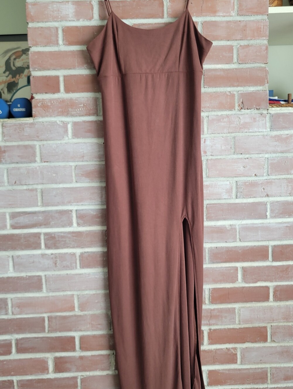 wild fable Brown Slip Maxi Dress with Side Slit